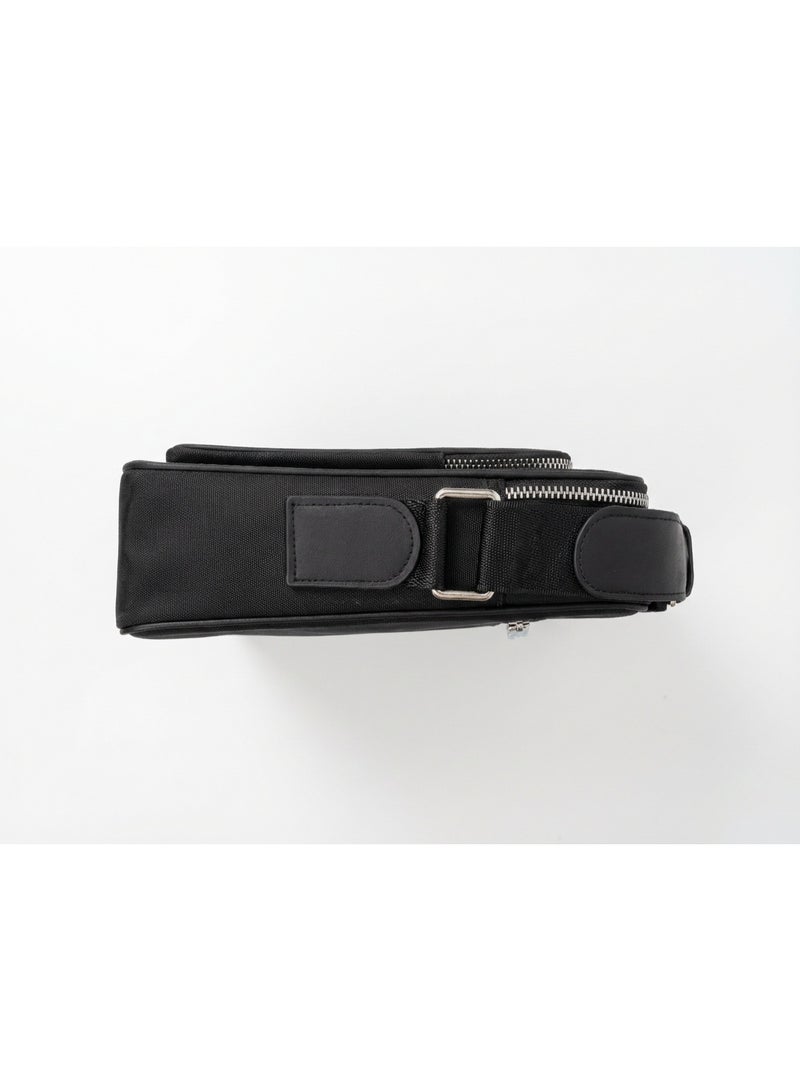 LACOSTE Men's Structured Black Crossbody Bag with Leather Accents & Adjustable Strap - Image 3